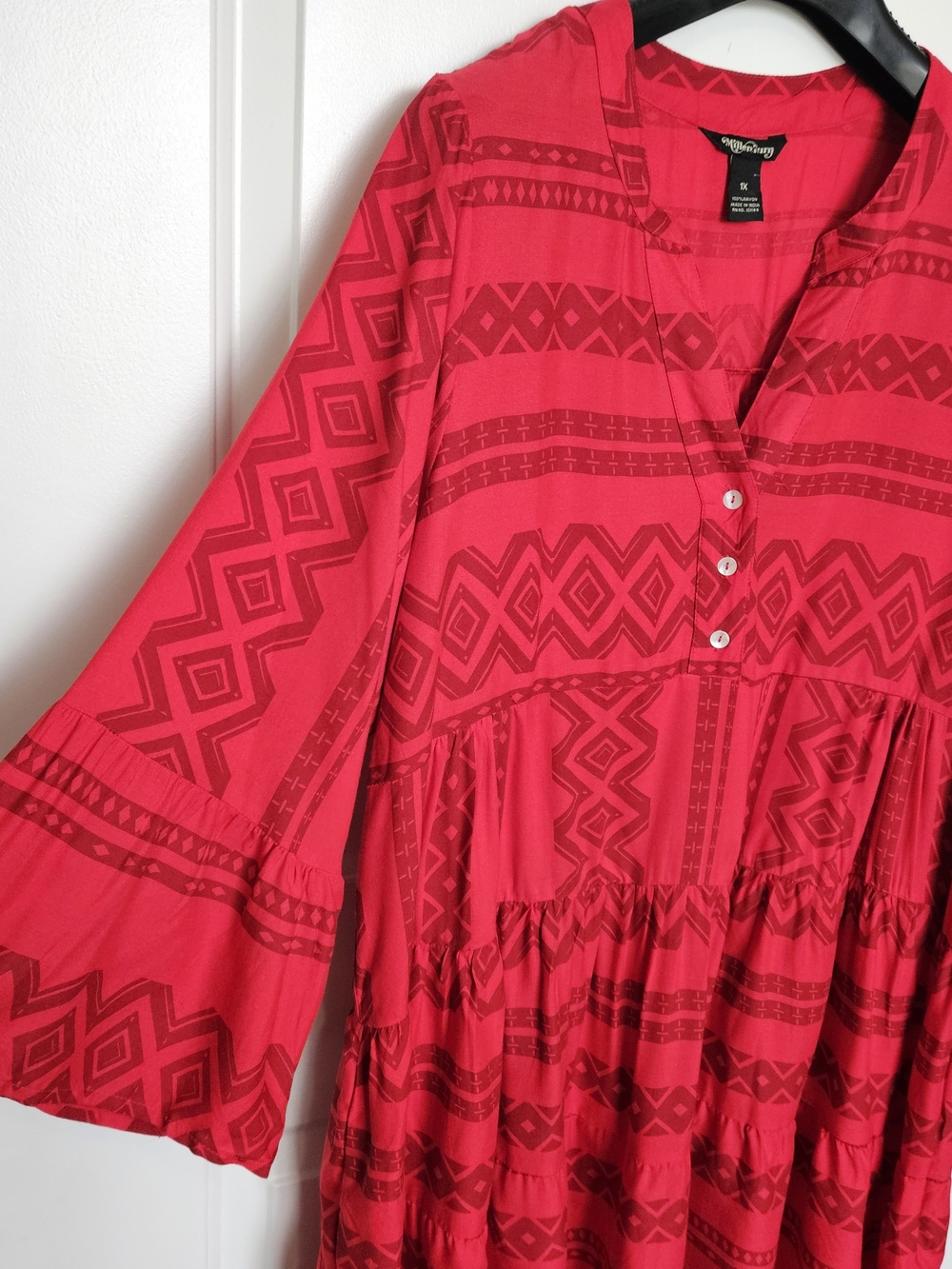 Women's Plus Size 1X Geometric Tiered Tunic Dress